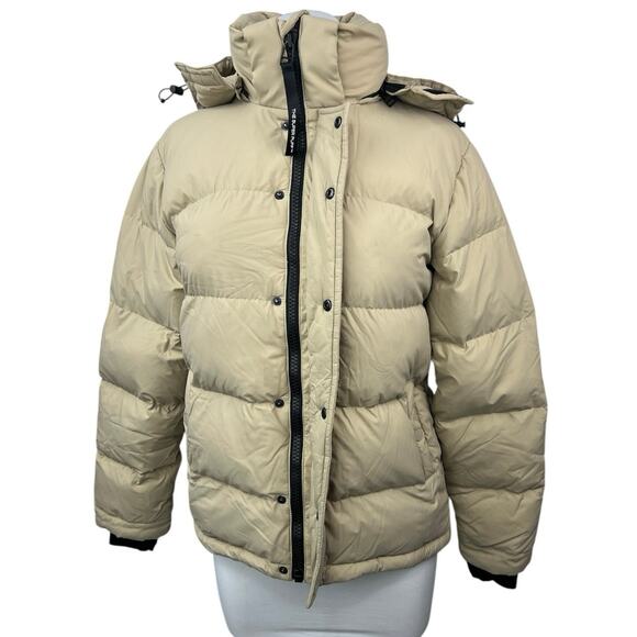 Aritzia TNA The Super Puff Beige Goose Down Zip Hoodie Puffer Coat Jacket 3XS - Picture 4 of 9
